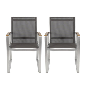 Poetic Outdoor Dining Chair with Faux Wood Arms and Aluminum Frame (Set of 2)