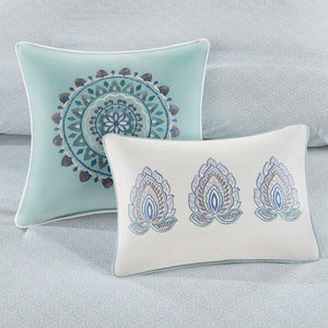 8 Piece Cotton Floral Printed Reversible Comforter Set Blue