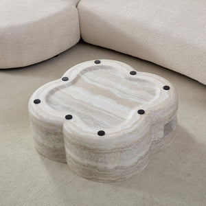 Clover Round Coffee Table With Open Storage - Marble
