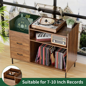 Grain Record Player Stand, Media Console With Speaker Shelf & 2 Drawers