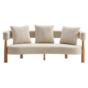 Luxe 76.5 in. Curved 3-Seater Modern Upholstered Boucle Sofa, Sesame