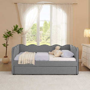 Cozy Gingham Daybed with Trundle Twin Size Sofa Bed