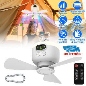 2 In 1 Portable Camping Fan with LED Lantern 8000mAh Battery Powered Tent Fan with Carabiner Digital Display 4 Speeds 4 Timer Settings for Camping Can