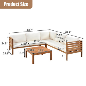 Wood Structure Outdoor Sofa Set with Beige Cushions