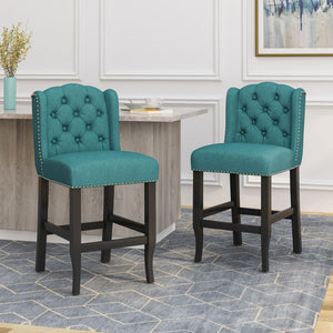 Vienna Fabric Tufted Counter Stool With Nailhead Accents (Set of 2)