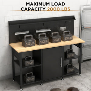 Workbench With Storage Cabinet And Pegboard - Black