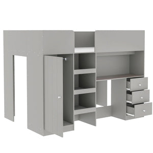 Loft Bed With Built In Wardrobe, Desk, Shelves, And Drawers