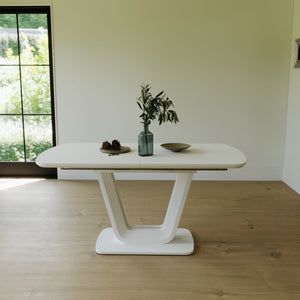 Modern Industrial Style Expandable Dining Table With U Shaped Legs - Antique Gray White