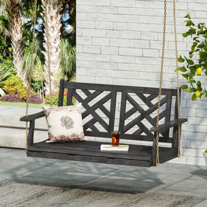 Alejandro Acacia Wood Porch Swing with Slat Panel Seating