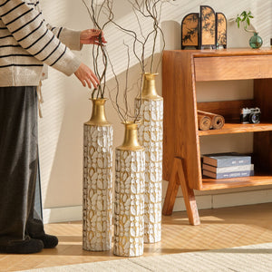 Floor Vases Large Decorative Set of 3 - Antique White & Gold
