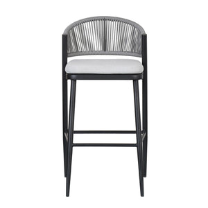 Outdoor Bar Height Metal Frame Counter Stools with Scallop-Shaped Backrest & Water-Resistant Cushions