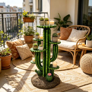 32'' Resin Saguaro Cactus Plant Stand with 3 Display Shelves