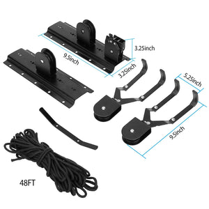 Bike Lift Ceiling Storage Mount 50LBS Load Bicycle Hoist Pulley Rack Heavy Duty Hanger w/ 48FT Rope For Ladder Kayak