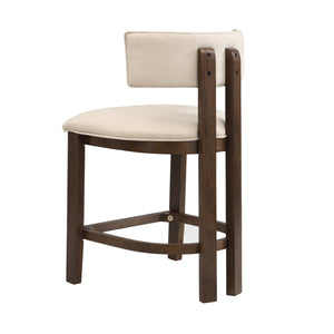 26" Counter Height Bar Stool, Upholstered Counter Stools (Set of 2) - Walnut & Beige