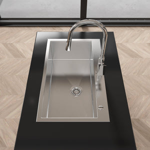Stainless Steel Kitchen Sink, 32"x19" Single Bowl, Overmount Handmade Brushed Nickel