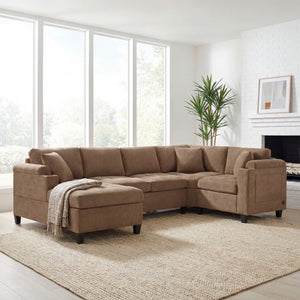 U Shaped Sectional Sofa, Corner Living Room Couch With Built In Cup Holders, Storage, USB Ports