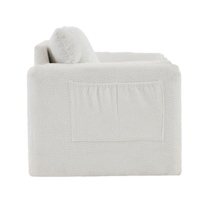 Fixed Modern Accent Chair Single Seater Plush Chenille Lounge Chair With High Resilience Cushion - Ivory White