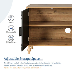 Black Carved Symmetrical Design Door And Wood Coloured Frame TV Stand