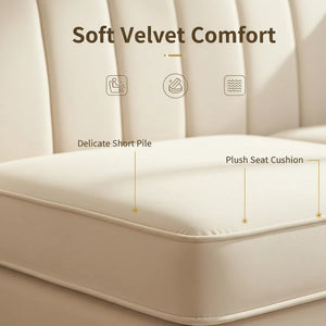 FX-P82-BE3 Modern Velvet 3-Seater Chesterfield Sofa with 2 Pillows