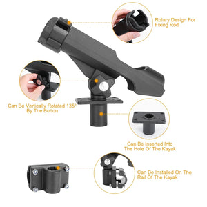 Boat Fishing Pole Rod Holder 360¡ Rotatable Kayak Side Rail Mount Adjustable Folding Rod Holder w/ Large Clamp