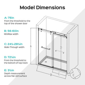 Frameless Double Sliding Shower Door In, Thick Tempered Glass, Reversible Installation