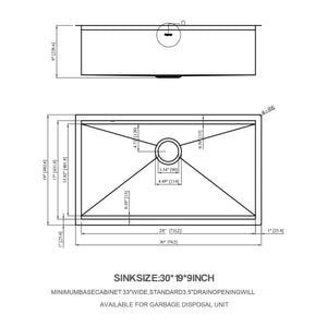 30" Undermount Kitchen Sink 16 Gauge Ledge Workstation - Brushed Nickel