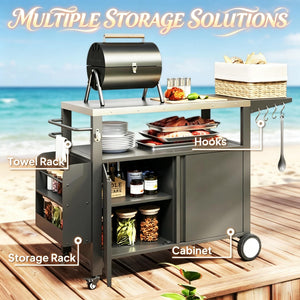 Convenient Kitchen Island, Movable Grill Cart Table, Oven Table, Versatile Bar Cart