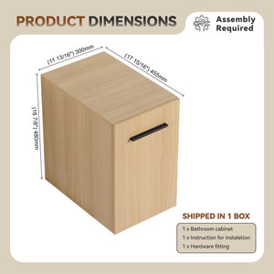 Floating Bathroom Vanity Single Door Base Cabinet, Wall Mounted Storage - Light Oak