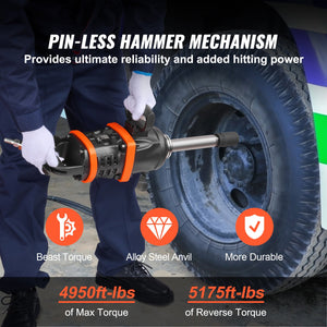 1 Inch Air Impact Wrench with 5175 ft-lbs Torque and 8 Inch Extended Anvil
