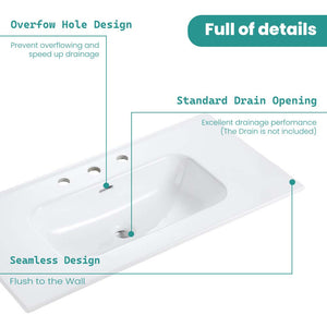 Glossy White Ceramic Integrated Sink