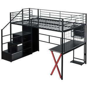 Loft Bed With Built In Work Station, Wardrobe, Storage Staircase And LED