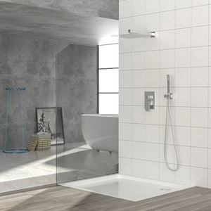 10" Square Dual Shower Head System Wall Mounted With Rough In Valve Modern Bathroom Fixture