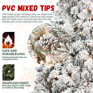 4.5FT Flocked Christmas Tree with 250 UL Lights and 24 Pine Cones