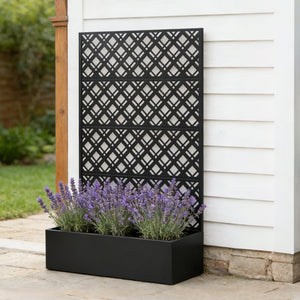 Rhombus Black Metal Planter Raised Garden Bed with Trellis