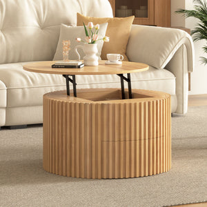 Round Lift Top Coffee Table With Hidden Storage For Living Room
