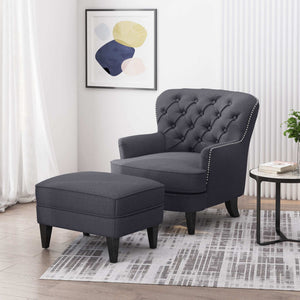 Enchante Living Room Set With Tufted Back Club Chair And Ottoman