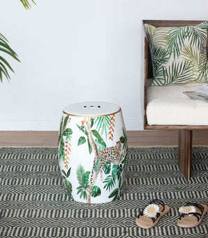 13x13x18 Ceramics Garden Stool Jungle-Themed Accent Side Table
