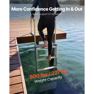 Retractable Dock Ladder, 5 Steps, Aluminum Alloy with Auto-Lift Float