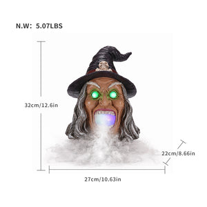 Halloween Witch Head Decor with LED Light and Mist Effect