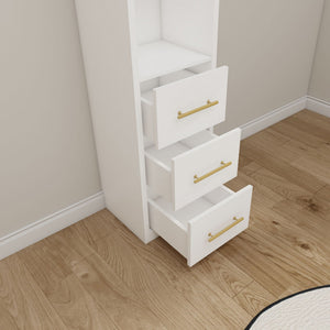 Tall Storage Cabinet With 3 Drawers For Bedroom - White