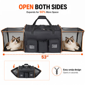 2 in 1 Large Cat Carrier for 2 Cats with Rolling Wheels and Expandable Design
