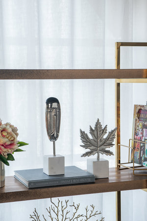 Aluminum Leaf Sculpture with Marble Base