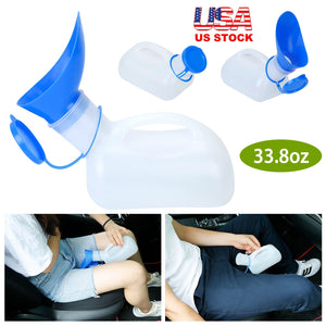 Unisex Potty Urinal Bottle 1000ML/33.8OZ Adult Emergency Urinal Device Portable Male Female Toilet w/ Lid Funnel For Car Camping Travel Hospital Outdo