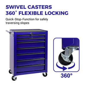 Rolling Metal Tool Chest with 7 Drawers, 20" Steel Cabinet - Purple