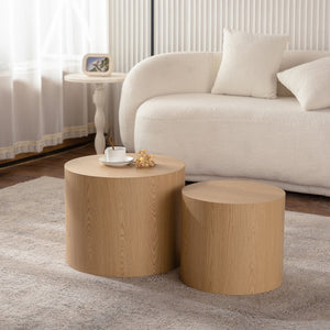 Nesting Coffee Table Set of 2 Round Wooden Tables