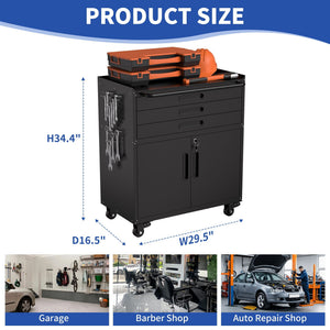 Rolling Tool Cabinet Heavy Duty Garage Storage With Lockable Doors & Drawers