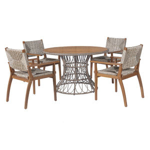Durable Outdoor Dining Chair Set with Acacia Wood Frame and Wicker Seat