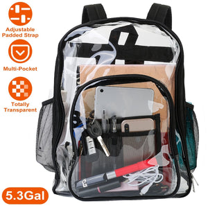 Clear Backpack Heavy Duty Transparent Book Bag Waterproof PVC Clear Backpack 5.3Gal with Reinforced Strap for College Workplace