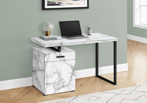 Computer Desk with Marble Look Laminate and Storage Drawers - White