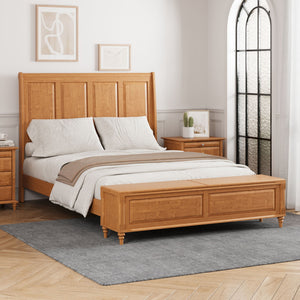 Sleigh Bed Frame With Tall Headboard And Storage Bench